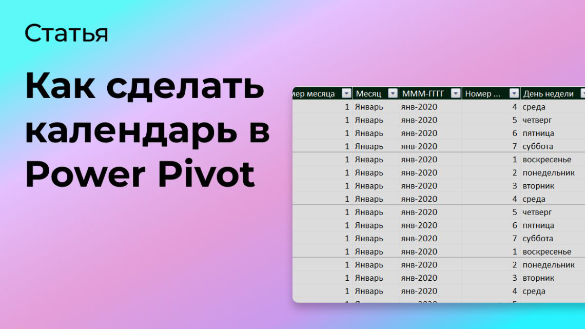 Как создать календарь в Power Pivot | Сетка — социальная сеть от hh.ru