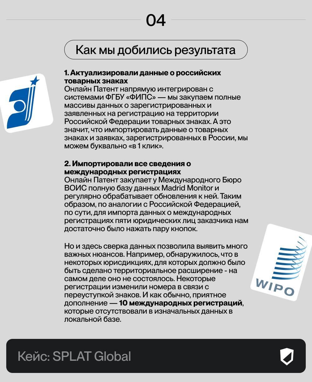 Представляем впечатляющий кейс — для SPLAT Global мы собрали свыше 2500 товарных знаков и патентов со всех уголков планеты!
🌎 SPLAT Global поставила амбициозную задачу: создать полный и актуальный рее... | Сетка — социальная сеть от hh.ru