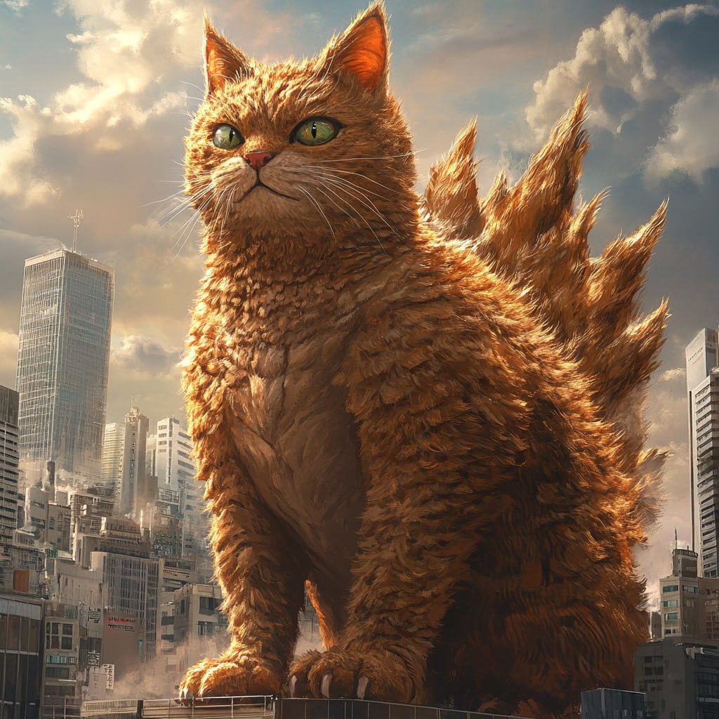 👻CATZILLA👻
Prompt:Create a hybrid character combining a ginger cat and Godzilla | Сетка — социальная сеть от hh.ru