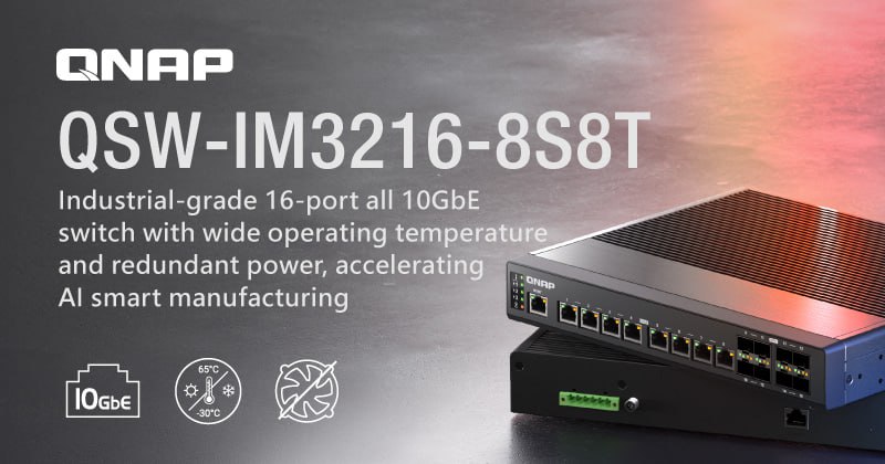 QNAP Systems анонсировала промышленный L2-коммутатор QSW-IM3216-8S8T
QNAP Systems представила управляемый коммутатор QSW-IM3216-8S8T для промышленного и коммерческого использования | Сетка — социальная сеть от hh.ru