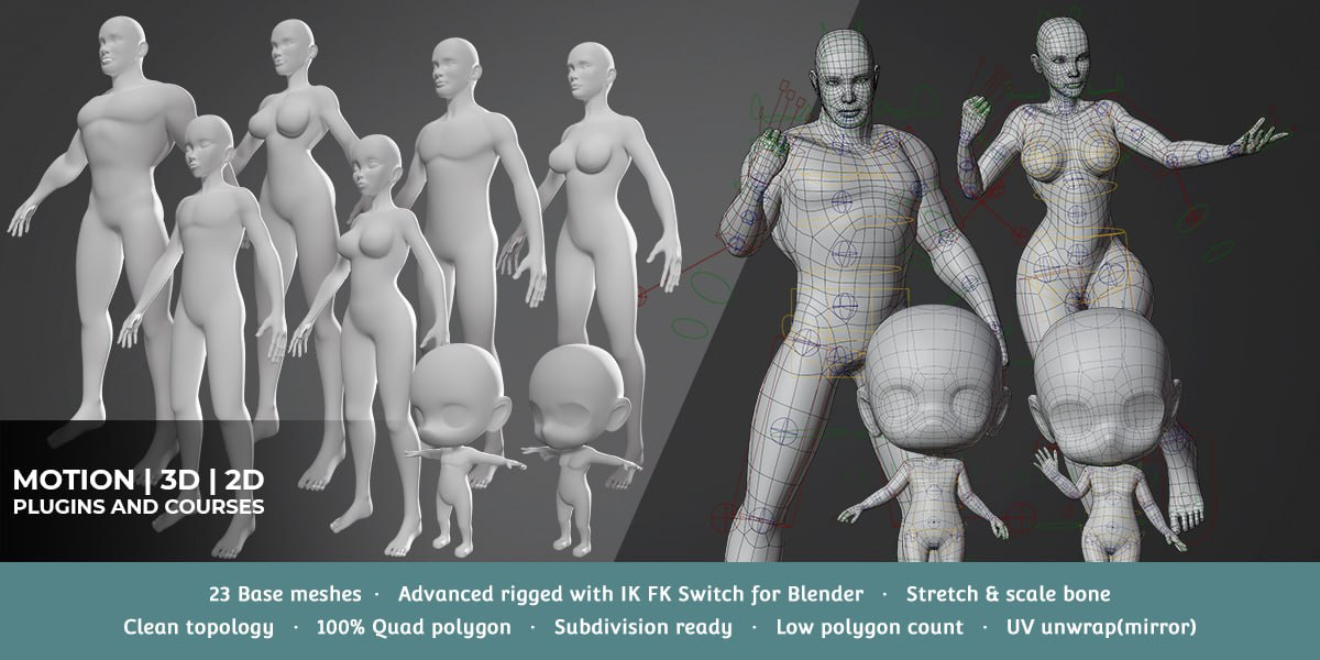 Это нам надо!
Base Meshes Character Starter Kit + Rig
Включает 23 самых базовых набора мешей персонажей и продвинутые риги для Blender, которые помогут повысить вашу производительность! Хорошая базова... | Сетка — социальная сеть от hh.ru