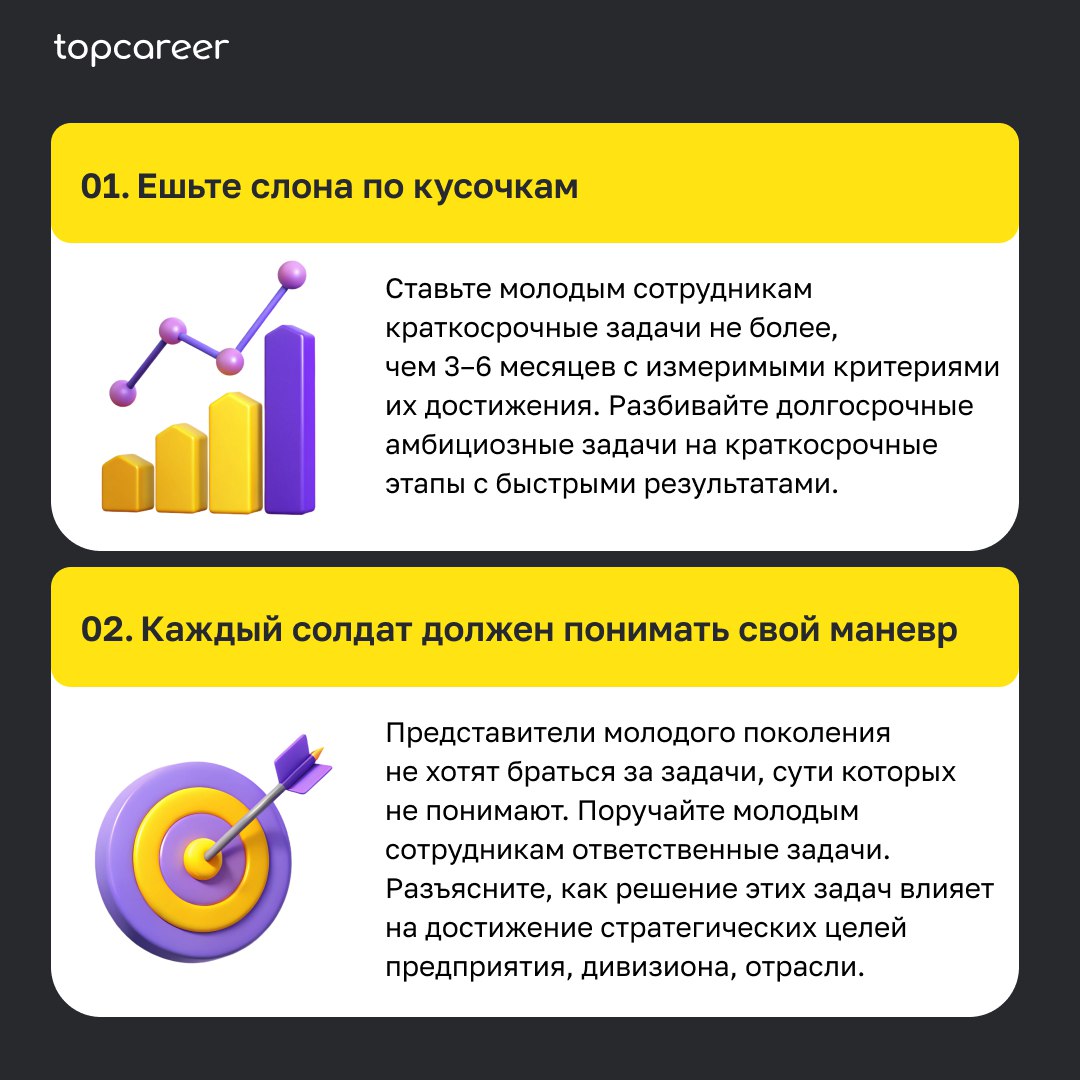 1️⃣🔤 советов руководителям для работы с молодыми сотрудниками
Современное поколение молодых специалистов ценит не только профессиональный рост, но и качественное взаимодействие в коллективе | Сетка — социальная сеть от hh.ru