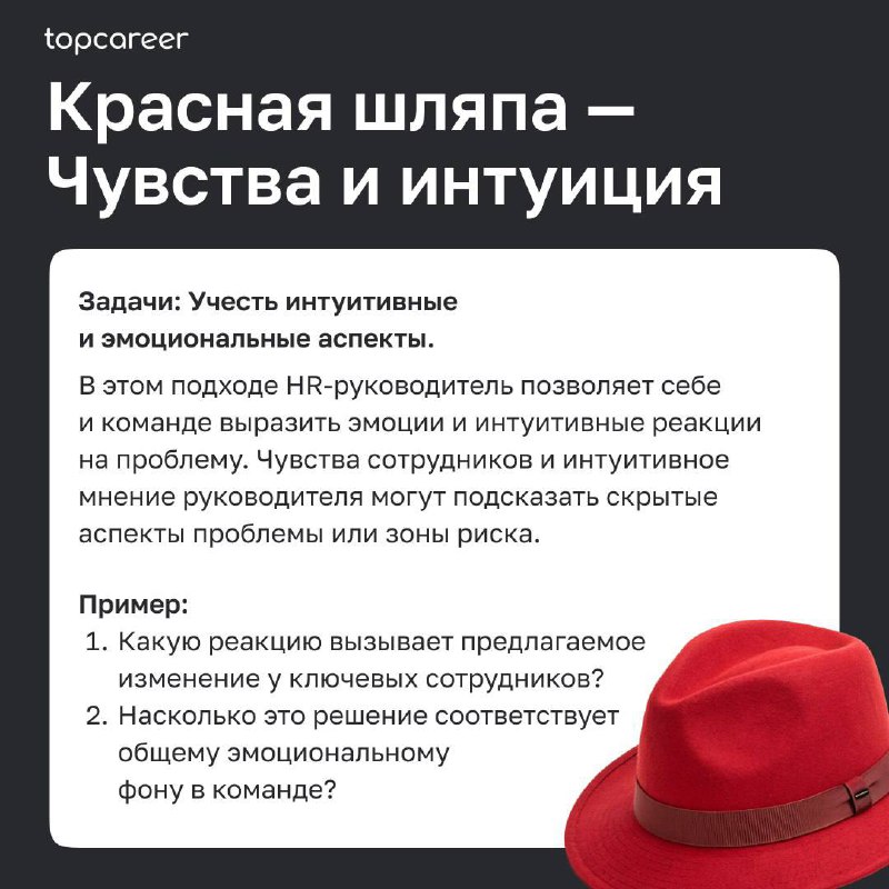 🎩Как HR-руководителю принимать решения в сложных ситуациях: метод шести шляп Эдварда де Боно
Метод «Шесть шляп мышления» Эдварда де Боно — это универсальный инструмент, помогающий HR-руководителям при... | Сетка — социальная сеть от hh.ru