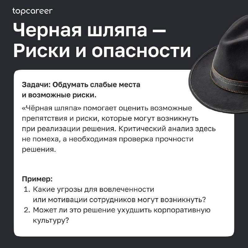 🎩Как HR-руководителю принимать решения в сложных ситуациях: метод шести шляп Эдварда де Боно
Метод «Шесть шляп мышления» Эдварда де Боно — это универсальный инструмент, помогающий HR-руководителям при... | Сетка — социальная сеть от hh.ru