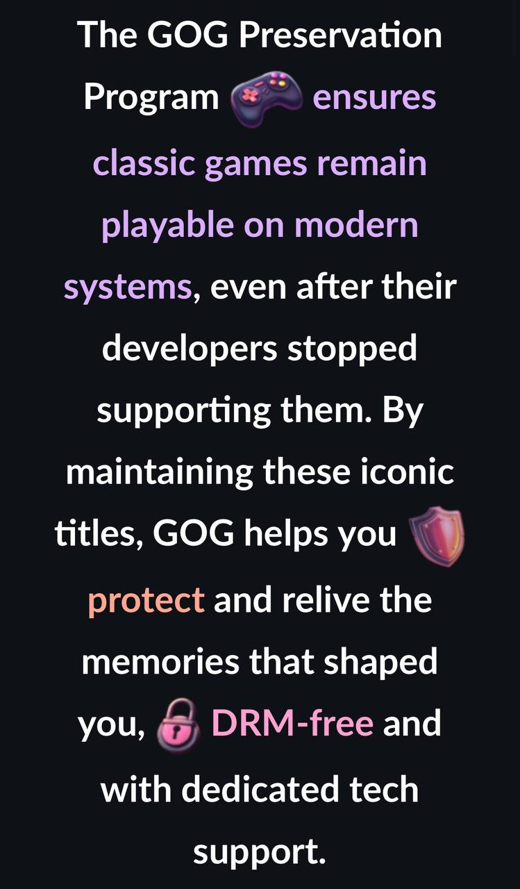 GOG запустила программу сохранения старых игр для ПК.
Preservation Program направлена на поддержание совместимости игр с современными и будущими системами | Сетка — социальная сеть от hh.ru