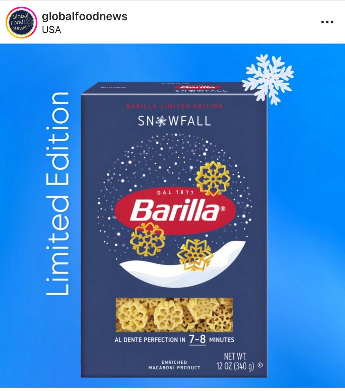 Barilla выпустит пасту в виде снежинок! Она так и называется — Snowfall Pasta. Лимитированная форма выйдет в США в супермаркетах Walmart | Сетка — социальная сеть от hh.ru
