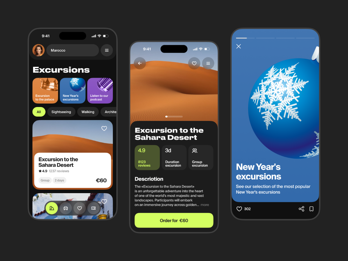 Приложение для заказа экскурсий 🗿
Смотреть на Dribbble | Сетка — социальная сеть от hh.ru