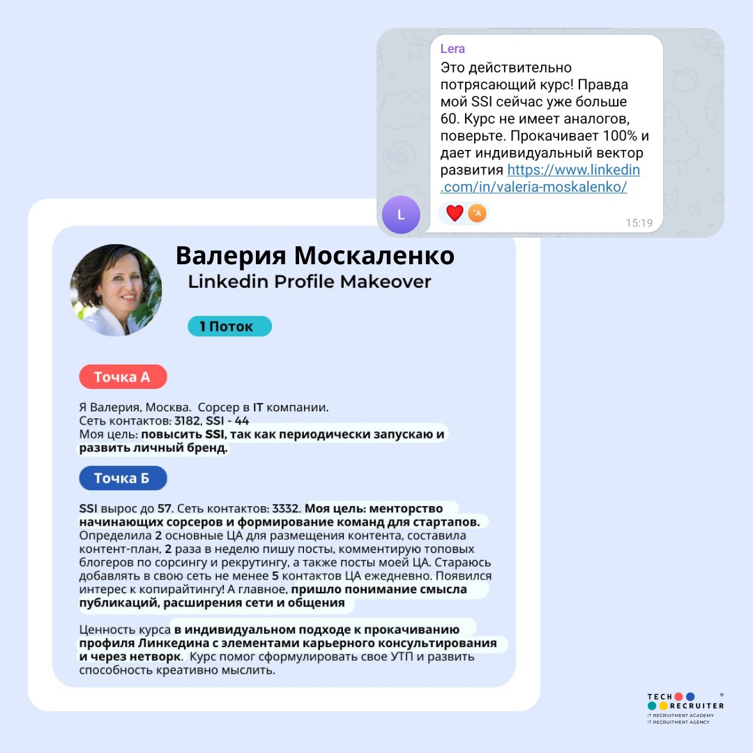 SSI вырос с 44 до 57 во время курса
И до 60 баллов уже после обучения 🔥
😀 Благодаря чему так происходит:

понимаете, чего хотите от блога, на какую тему его вести;
знаете целевую аудиторию и ее потреб... | Сетка — социальная сеть от hh.ru