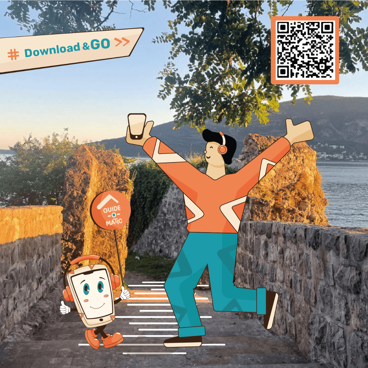 🥳 Представляю свою работу по бренд-стилю  для путеводителя и аудиогида GUIDE-O-MATIC по Черногории!
Тут я решила скомбинировать фотографию и иллюстрацию, и получился вот такой веселый фотостиль | Сетка — социальная сеть от hh.ru