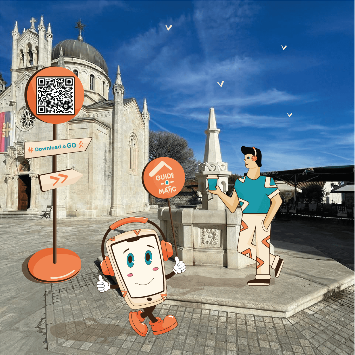 🥳 Представляю свою работу по бренд-стилю  для путеводителя и аудиогида GUIDE-O-MATIC по Черногории!
Тут я решила скомбинировать фотографию и иллюстрацию, и получился вот такой веселый фотостиль | Сетка — социальная сеть от hh.ru