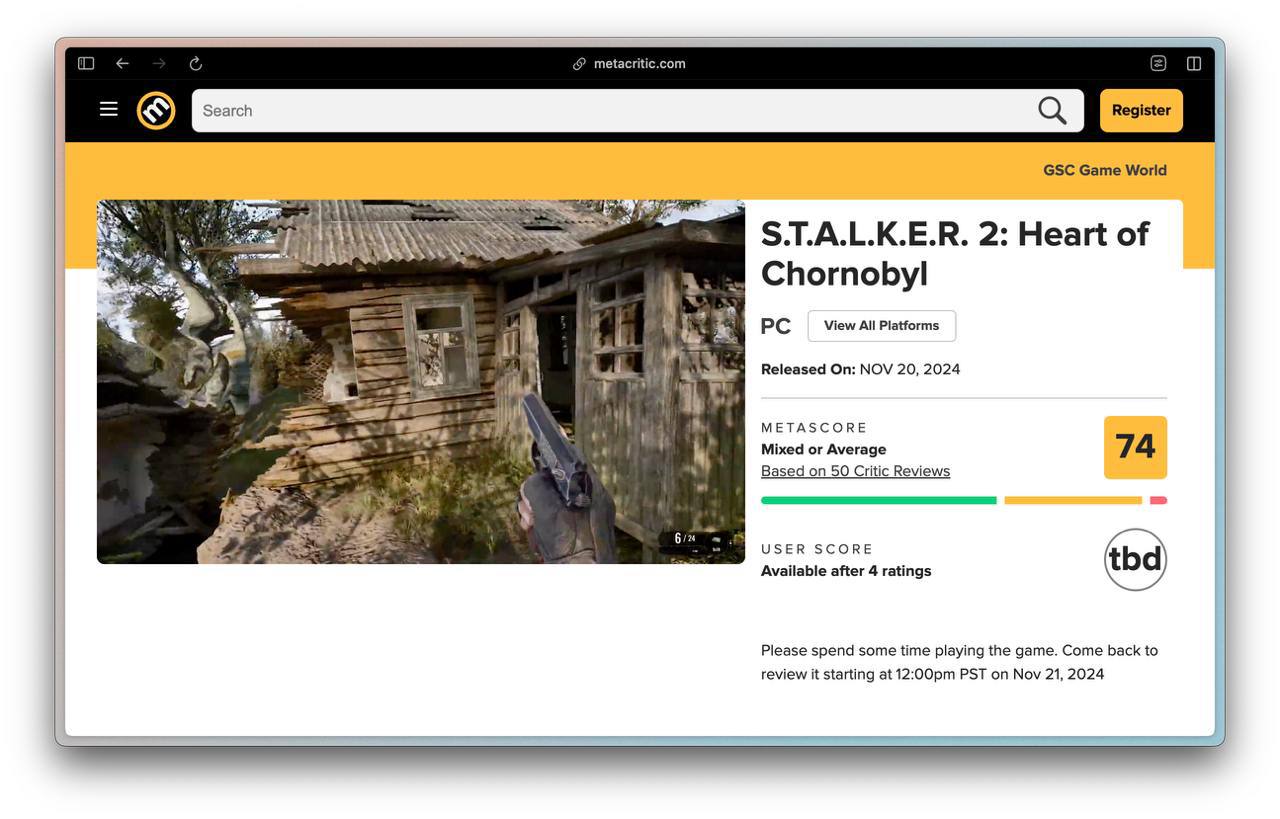 Вышел S.T.A.L.K.E.R 2 и вместе с ним — первые отзывы. Проект набрал 74 балла из 100 на Metacritic.
Сиквел хвалят за шикарный открытый мир, приятную сложность и геймплей | Сетка — социальная сеть от hh.ru