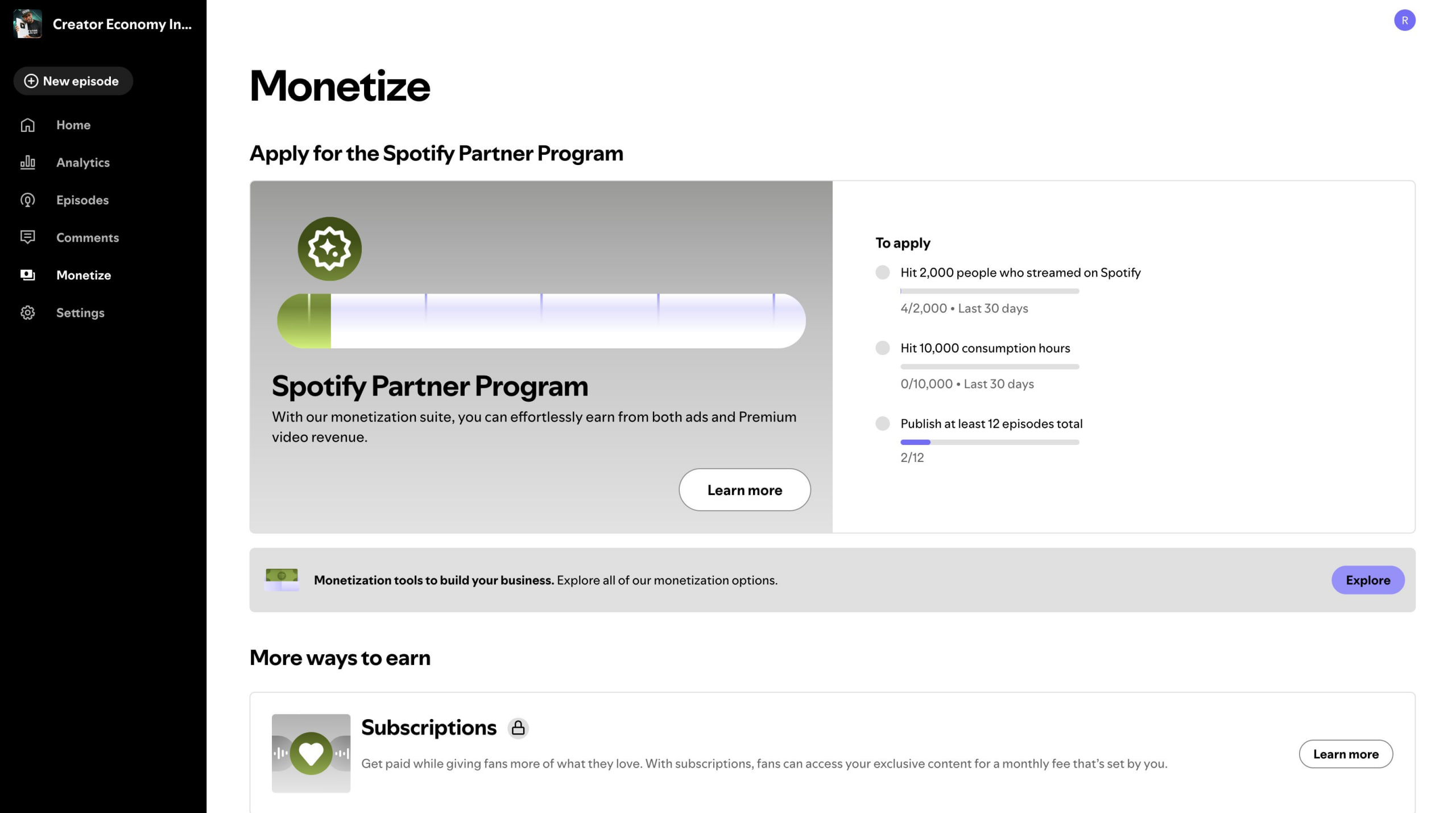 А вот, как выглядят условия подключения к программе монетизации видео в Spotify:
• 2,000 человек аудитории за последние 30 дней
• 10,000 часов прослушиваний за последние 30 дней
• Выпустить минимум 12... | Сетка — социальная сеть от hh.ru