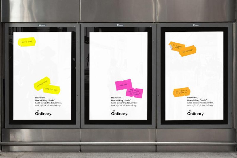 Бренд косметики The Ordinary решил потроллить Черную пятницу в своей наружной кампании. Они сделали плакаты, которые высмеивают некоторые хитрые решения маркетологов | Сетка — социальная сеть от hh.ru