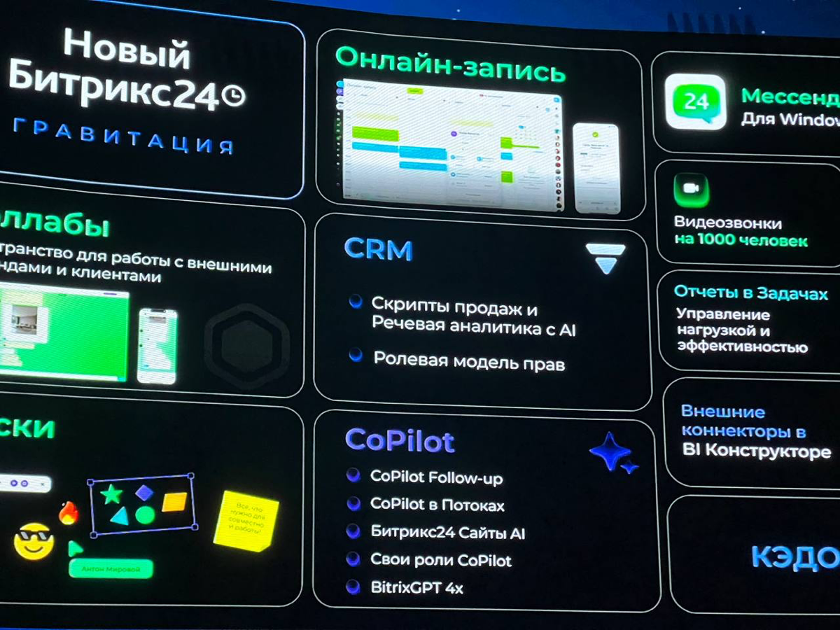 Презентация обновлений Битрикс24 под названием «Гравитация» прошла, и вот что нового ждёт нас осенью:
⚡️ Коллабы — специальные места для совместной работы с внешними командами и клиентами прямо в ваше... | Сетка — социальная сеть от hh.ru
