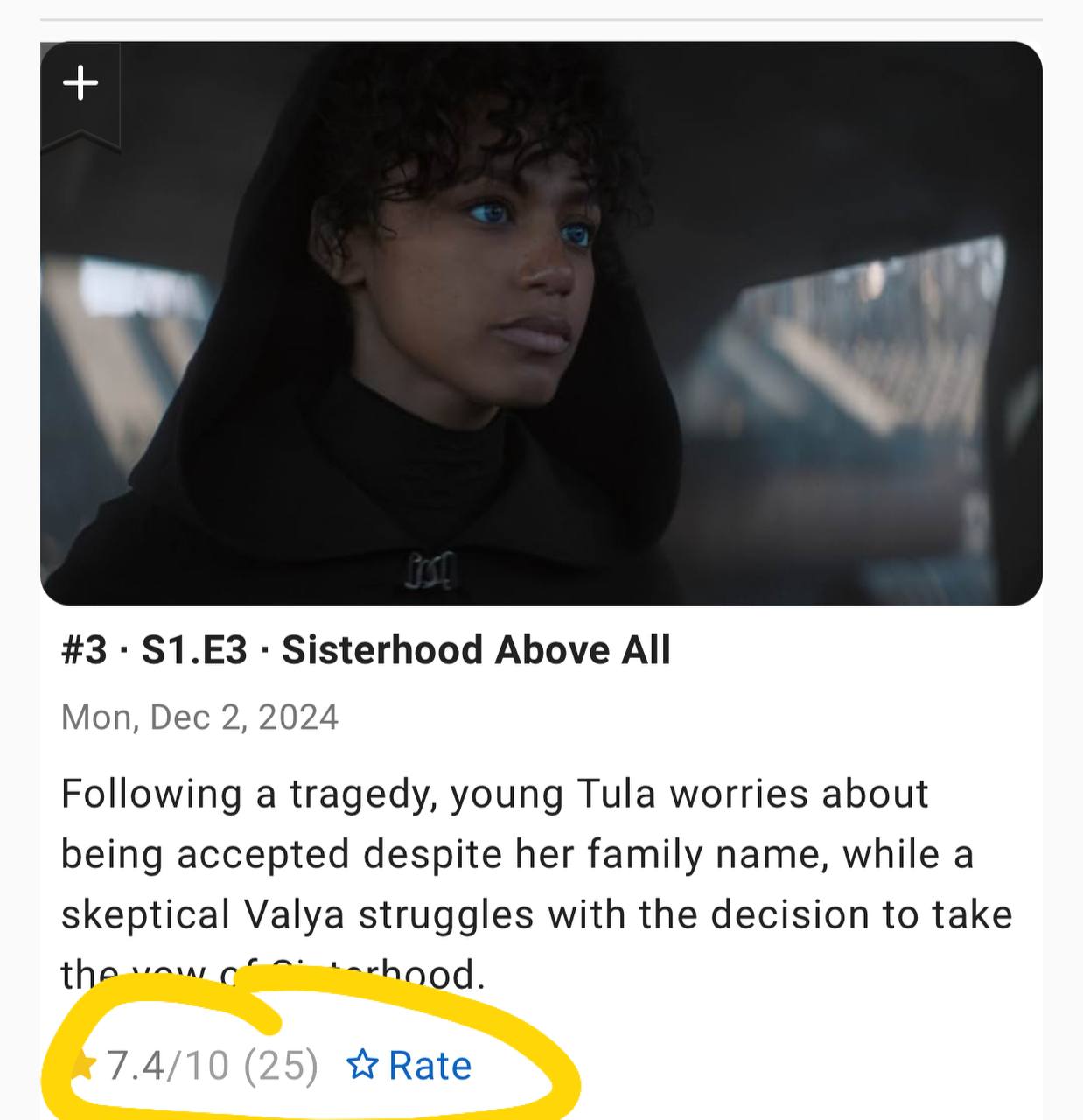 Рейтинги у всех трех серий сериала Дюна. Прыгает вокруг 7,5.
Надо начинать смотреть? Честно подожду хотяб ещё пару серий | Сетка — социальная сеть от hh.ru