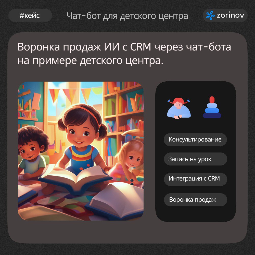 #кейс
Автоворонка и интеграция с CRM через чат-бота с ИИ на примере детского центра | Сетка — социальная сеть от hh.ru