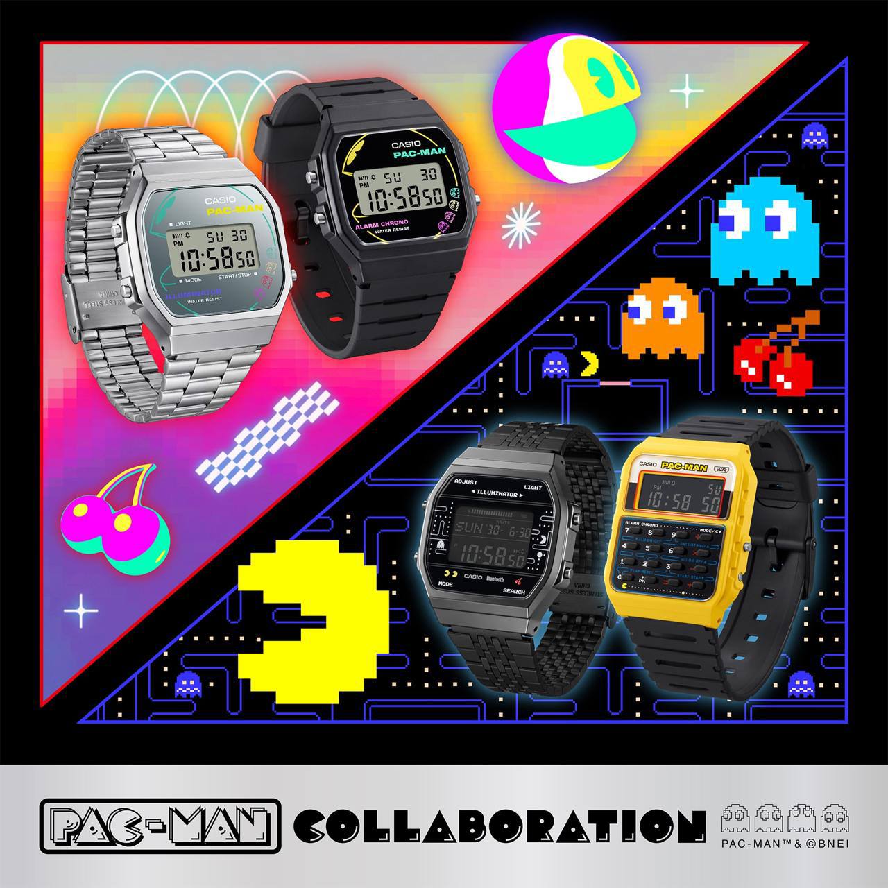 Компания Casio анонсировала коллекцию часов, приуроченную к 45-летию игры Pac-Man. 
Дизайн линейки, вдохновлён всеми атрибутами культовой аркадной игры: её персонажами, лабиринтами и ретро-геймплеем | Сетка — социальная сеть от hh.ru