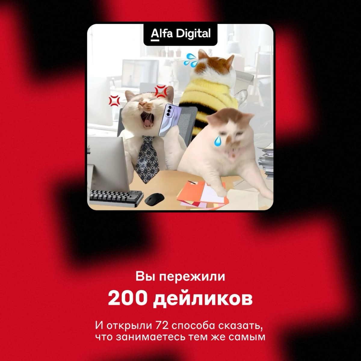 9 462 нажатия на кнопку Enter ➕
Пока все делятся музыкальными итогами, мы подсчитали, сколько всего успели сделать коллеги из IT и Digital. Уже собрали всё в карточки.
#фан #alfadigital | Сетка — социальная сеть от hh.ru