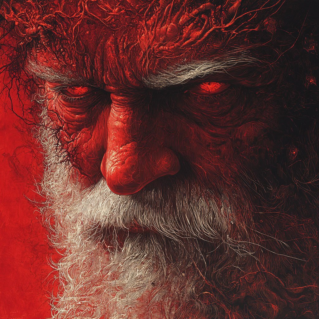 ✅Атмосферный Gustave Doré✅
Prompt: An extreme close-up face of Santa Clause composed of intricate lines and designs, rendered in red ink with a dark fantasy style inspired by the tenebrism of Gustave ... | Сетка — социальная сеть от hh.ru