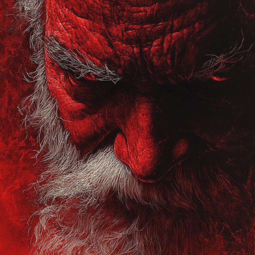 ✅Атмосферный Gustave Doré✅
Prompt: An extreme close-up face of Santa Clause composed of intricate lines and designs, rendered in red ink with a dark fantasy style inspired by the tenebrism of Gustave ... | Сетка — социальная сеть от hh.ru