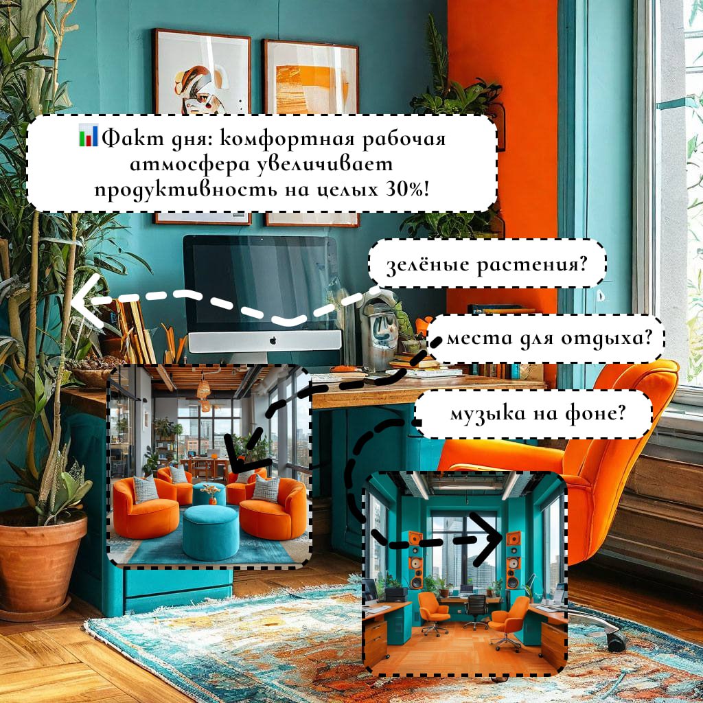 📊Факт дня: комфортная рабочая атмосфера увеличивает продуктивность на целых 30%!
Но что же делает её идеальной? 🤔
🪴 Может быть, зелёные растения, которые создают уют и очищают воздух?
🎵 Или ненавязчив... | Сетка — социальная сеть от hh.ru