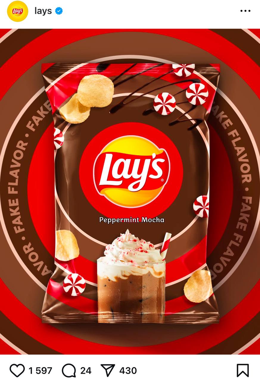 Ооо, Lay’s показал вкус мокко (да, это, а не то, что вы подумали) с перечной мятой и карамелью.
Вероятно, это попытка приобщиться к трендовому цвету 2025 🤔
🍕 Подписаться на Telegram канал | Сетка — социальная сеть от hh.ru