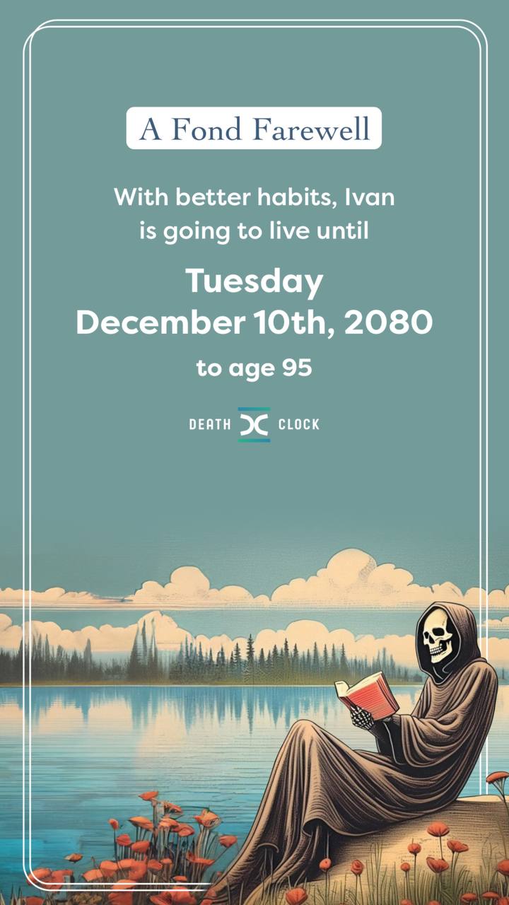 Понедельник хочется начать с чего-то позитивного, поэтому давайте расскажу о приложении на базе ИИ https://deathclock.co/, которое с высокой точностью предскажет дату вашей смерти | Сетка — социальная сеть от hh.ru