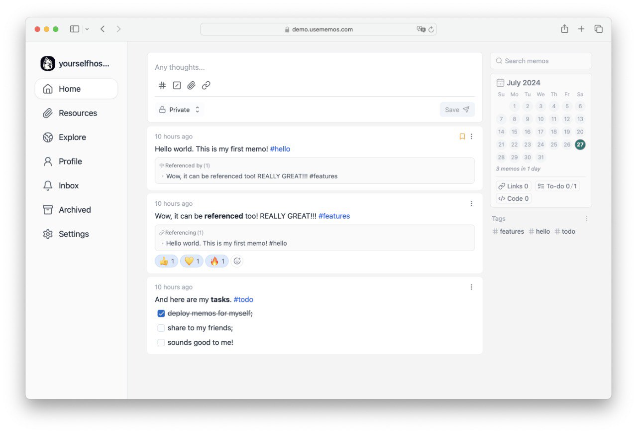 An open-source, lightweight note-taking solution. The pain-less way to create your meaningful notes. Your Notes, Your Way
https://github.com/usememos/memos | Сетка — социальная сеть от hh.ru