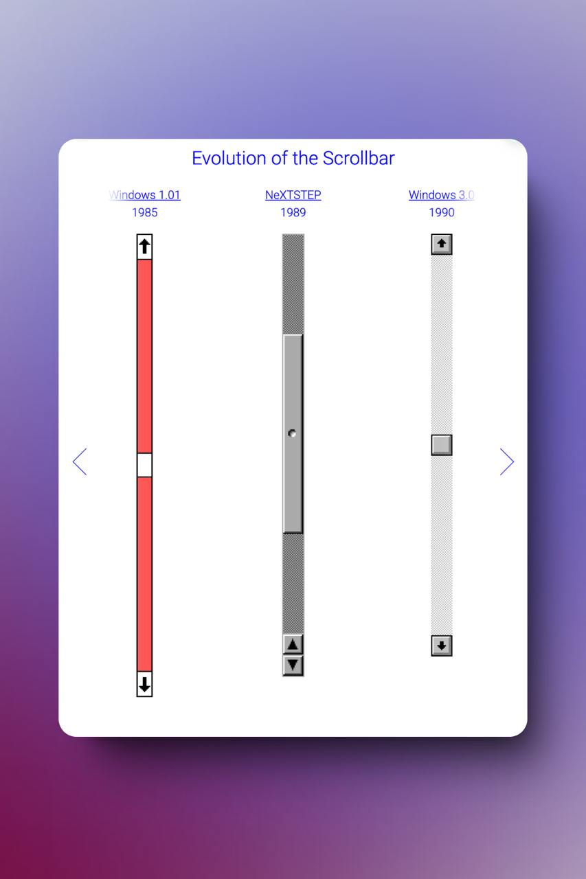 Эволюция скроллбаров
Потыкать можно здесь | Сетка — социальная сеть от hh.ru