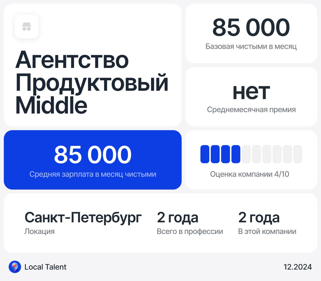 Зарплата 85 000 у Middle продуктового дизайнера в Агенстве
Бонусы и дополнительные плюшки в компании
Оплата налога
Сколько часов в день занимают встречи?2–4 часа
Сколько часов чистого времени работаеш... | Сетка — социальная сеть от hh.ru