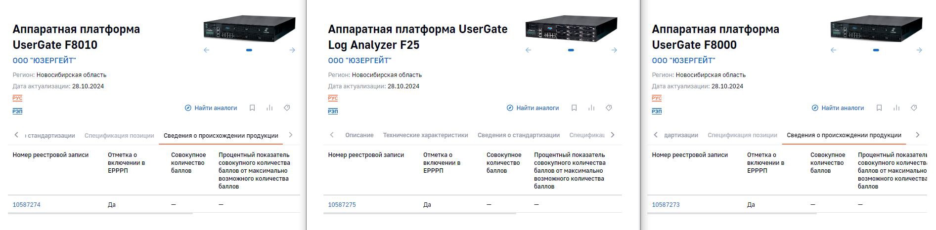 UserGate объявила о включении своих аппаратных платформ UserGate F8000, UserGate F8010 и UserGate Log Analyzer F25 в два реестра Минпромторга: Реестр российской промышленной продукции и Единый реестр ... | Сетка — социальная сеть от hh.ru