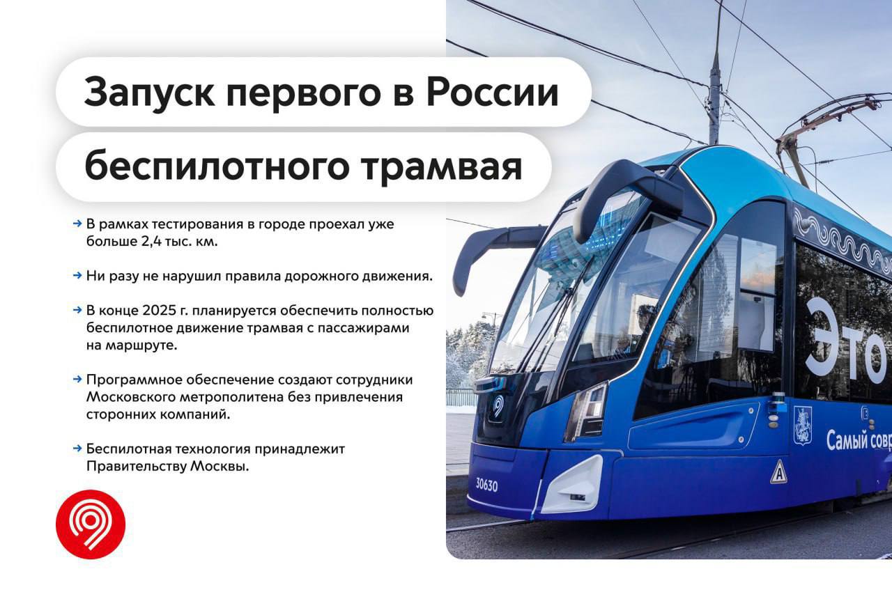 🚃 Беспилотный трамвай начнет курсировать по Москве к концу 2025 года
Трамвай преодолел более 2,4 тыс. км с пассажирами и без, не нарушив ПДД | Сетка — социальная сеть от hh.ru