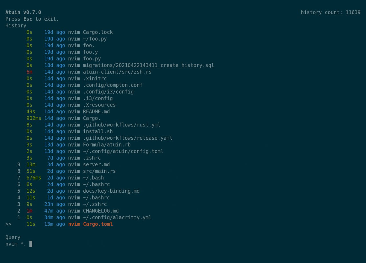 Making your shell magical
Sync, search and backup shell history with Atuin
https://github.com/atuinsh/atuin
https://atuin.sh/ | Сетка — социальная сеть от hh.ru