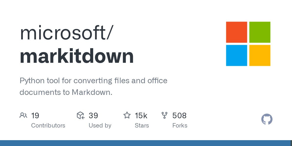 Python tool for converting files and office documents to Markdown
https://github.com/microsoft/markitdown | Сетка — социальная сеть от hh.ru