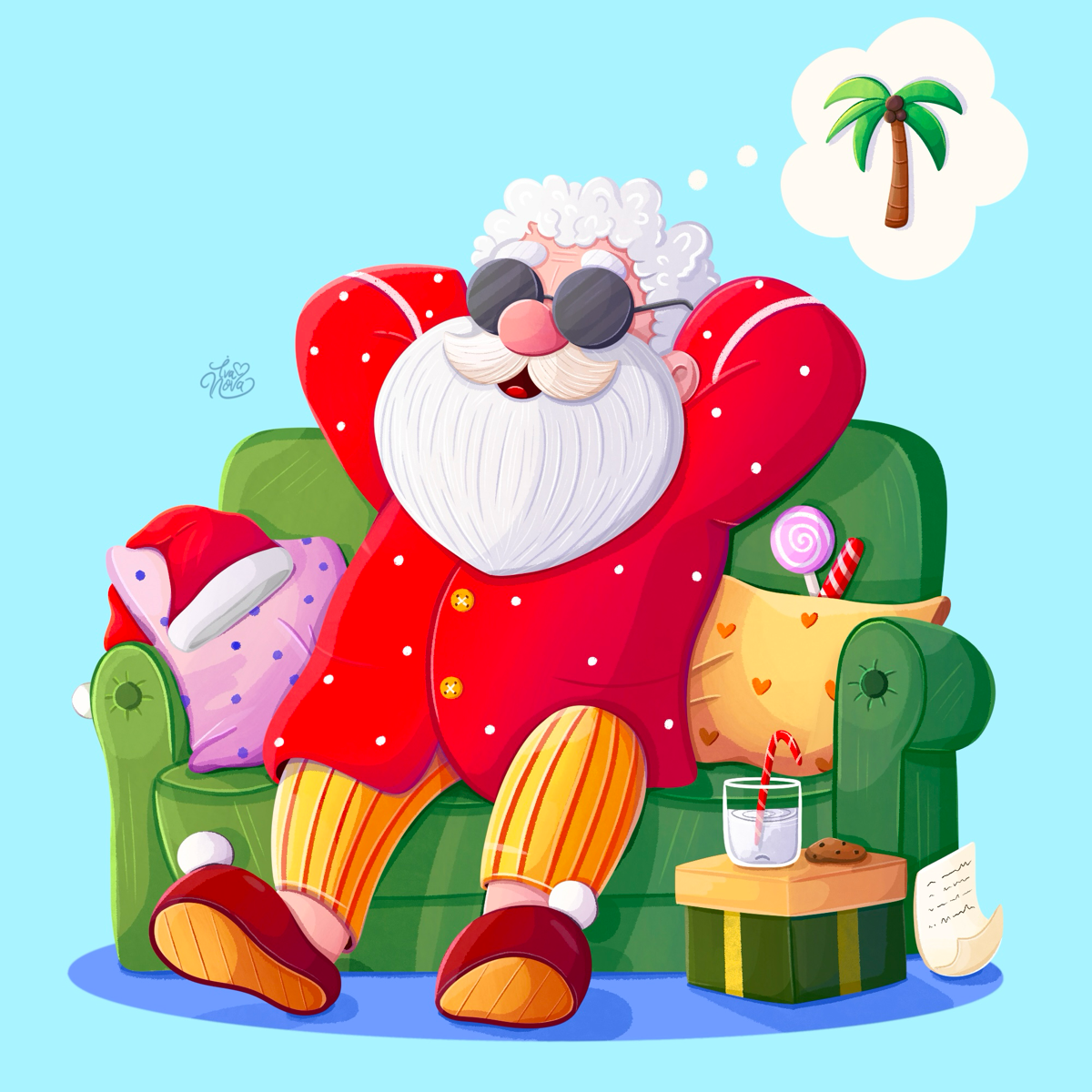 Санта тоже планирует отпуск, завершив все новогодние дела 🎄✨
#иллюстратор #иллюстрация #новыйгод #санта | Сетка — социальная сеть от hh.ru