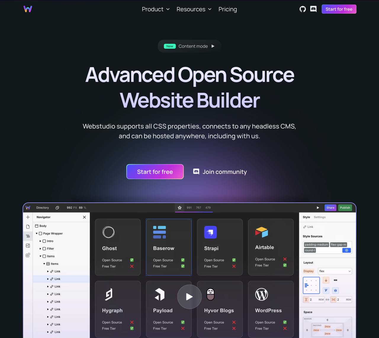 Появился достойный коyкурент Webflow? 👀
Webstudio — это инструмент для создания веб-сайтов с открытым исходным кодом, который поддерживает все свойства CSS, подключается к любой headless CMS и может б... | Сетка — социальная сеть от hh.ru