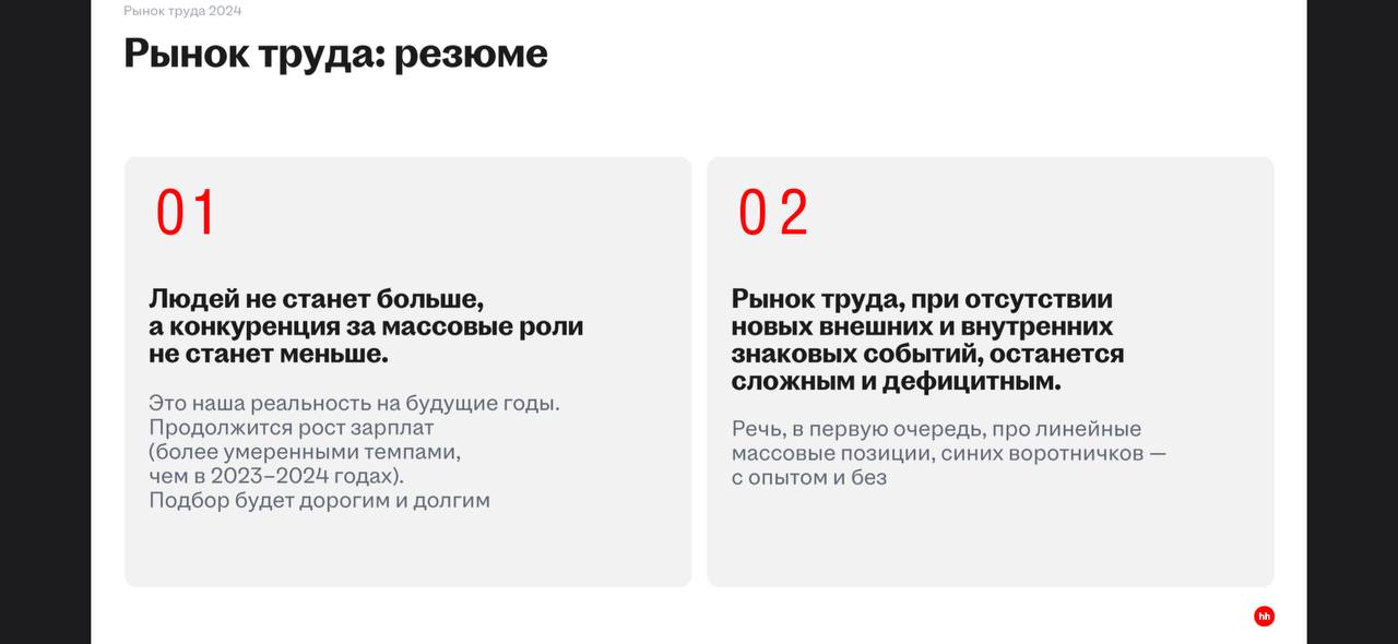 Итоговый отчет Натальи Даниной о состоянии рынка труда, прогнозы и настроения бизнеса.
Очень полезная информация, как всегда!
Слайды информативные, если требуются пояснения - пишите ☺️
Хорошего дня ❤️ | Сетка — социальная сеть от hh.ru