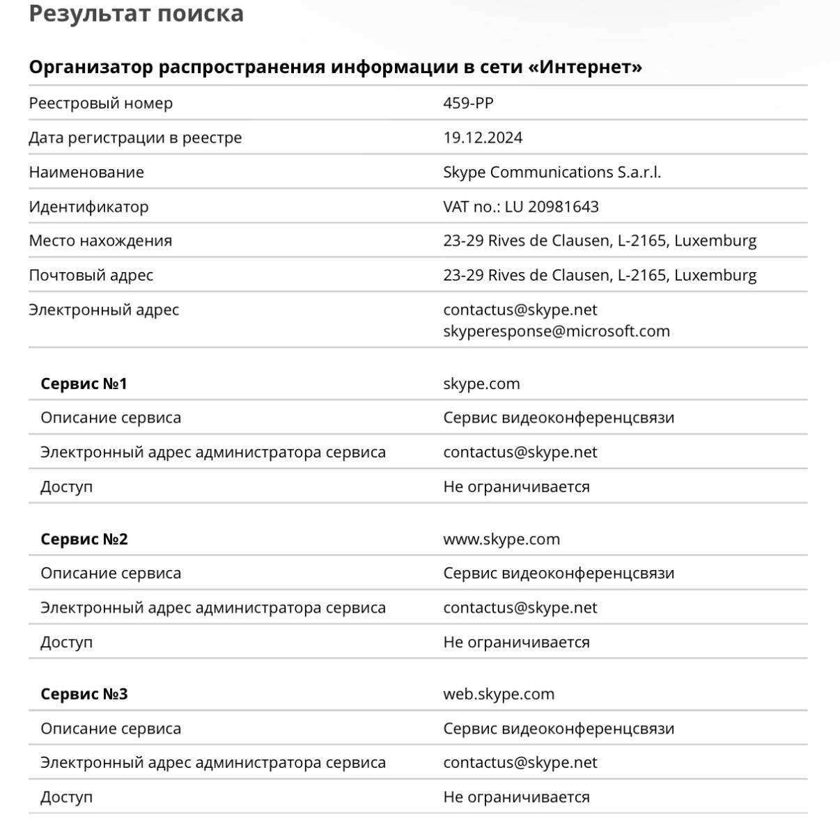 Хоть кто-то вспомнил про скайп и популярный вотсапп и их внесли в список реестр организаторов распространения информации (ОРИ).
В этот список попали wire.com, Pinngle Safe Messenger,usedust | Сетка — социальная сеть от hh.ru