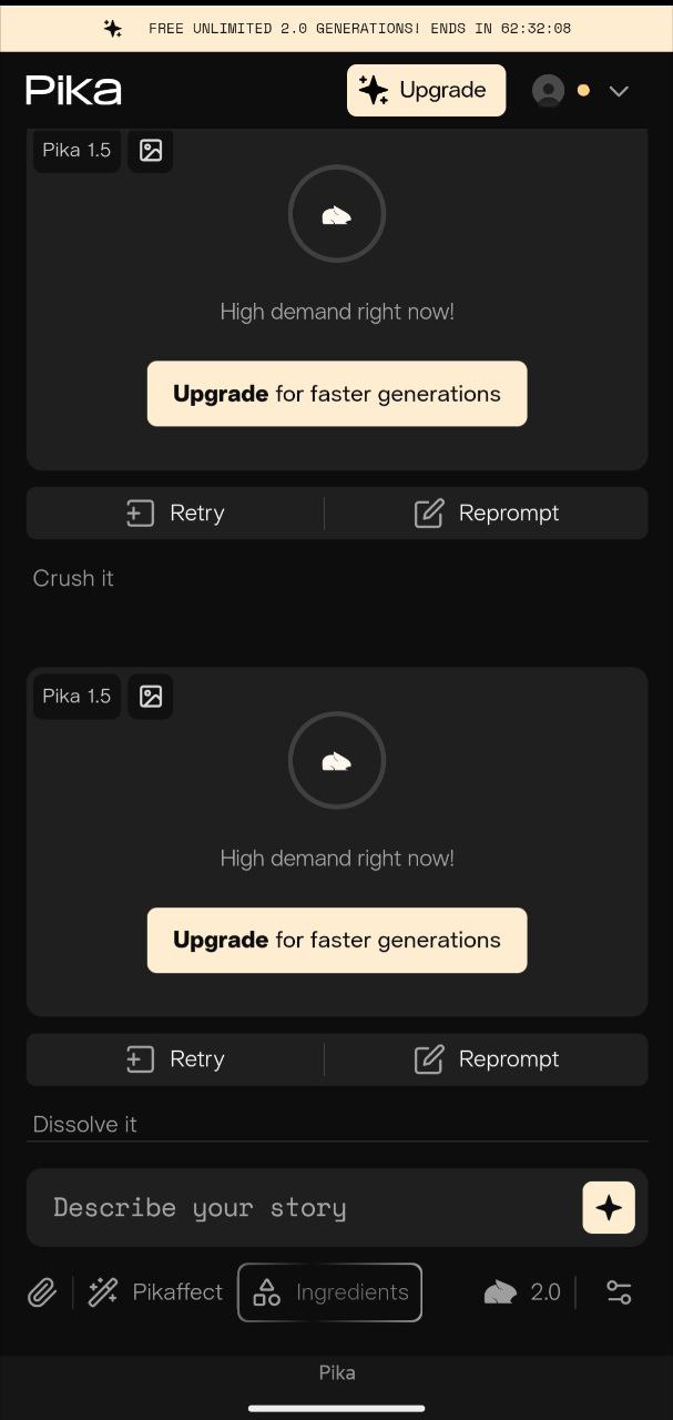 PIKA 2.0 - новая модель для генерации видео
Не работает | Сетка — социальная сеть от hh.ru