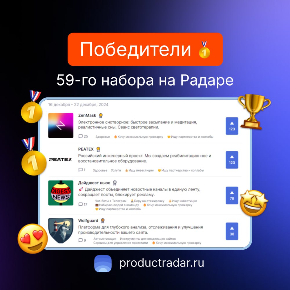 Победители прошлой недели на Радаре
59-й набор
🥇РЕАТЕХ
Российский инженерный проект. Мы создаем реабилитационное и восстановительное оборудование | Сетка — социальная сеть от hh.ru