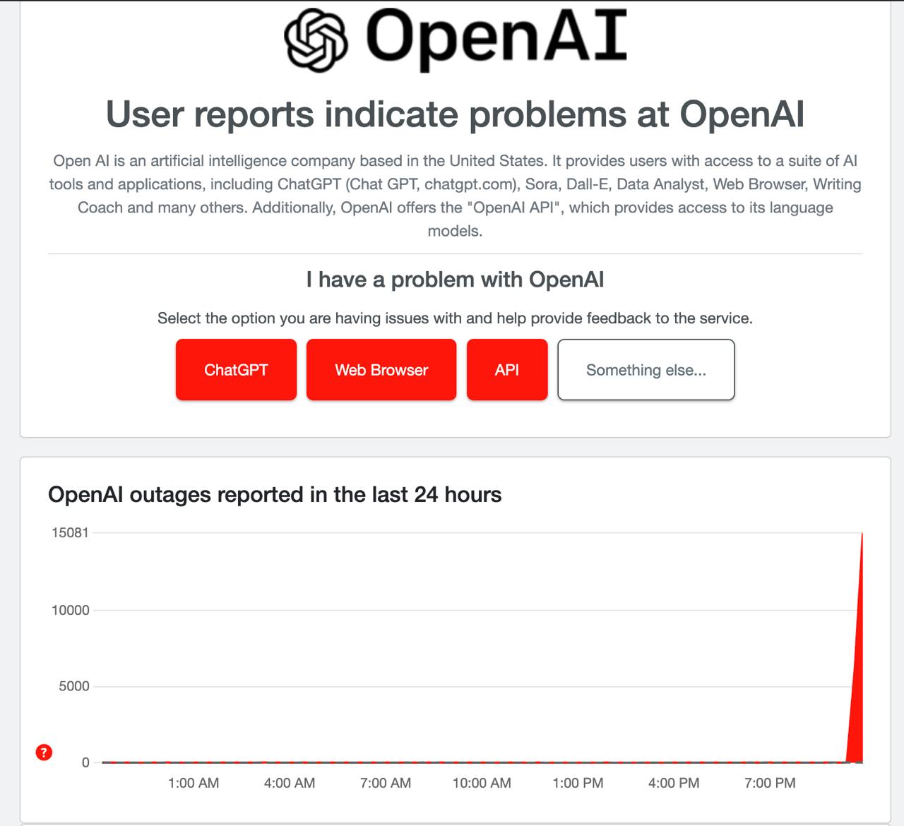 Chat GPT - Упал
Думал с провайдером опять проблема, или с VPN
Но нет, проблемы у OpenAI
Ждём решения ⌨️
И как джунам теперь работать... 😫 | Сетка — социальная сеть от hh.ru