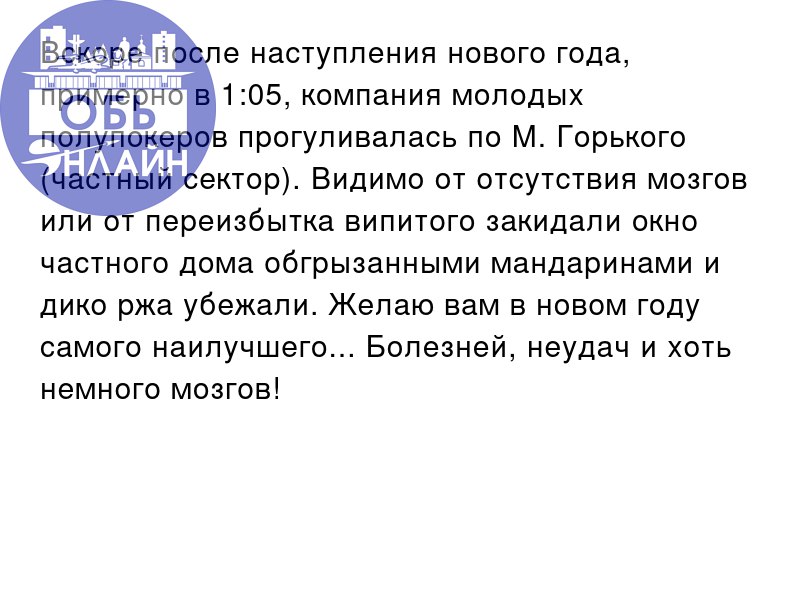 ↗ Вскоре после наступления нового года, примерно в 1:05, компания молодых полупокеров прогуливалась по М. Горького (частный сектор) | Сетка — социальная сеть от hh.ru