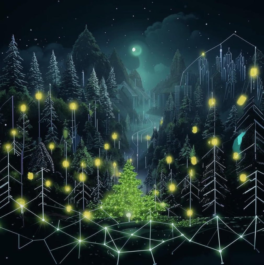 🎄 Время для новой загадки! Что изобразила нейросеть по нашему описанию? 🤖
Варианты ответов:
– Forest of Decisions (Лес решений)
– Random Forest (Случайный лес)
– Tree Forest (Лес с елками)
– Christmas... | Сетка — социальная сеть от hh.ru