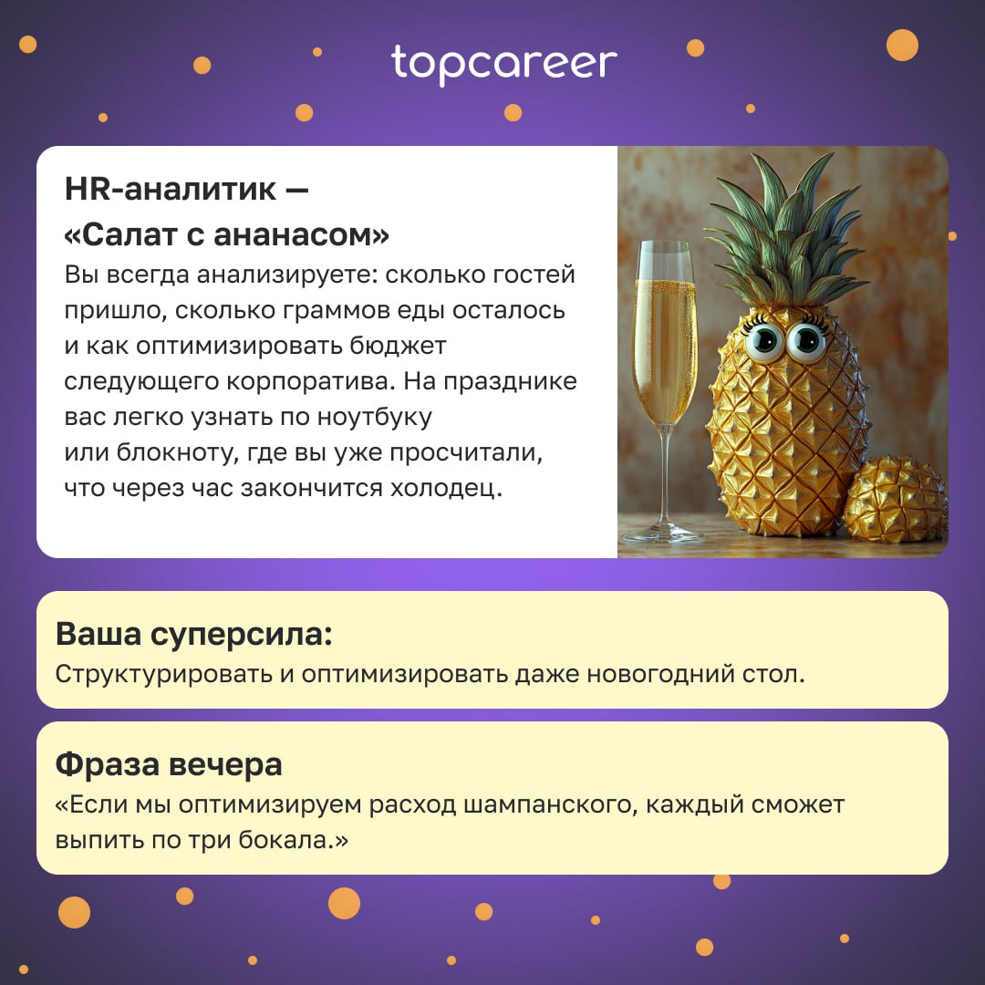 Какой вы HR на новогоднем столе? 🍾🎄
Новогодний стол — это мини-версия офиса, где каждому HR-у найдётся своё место | Сетка — социальная сеть от hh.ru