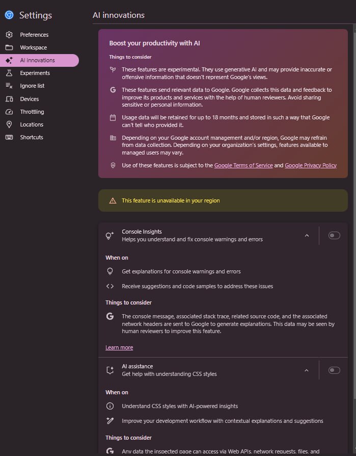 Наткнулся в гугл хроме на такую экспериментальную фичу как Ask AI, оказывается есть встроенная поддержка помощника, который сможет подсказать по ошибкам или варнингам в консоли, а также решение пробле... | Сетка — социальная сеть от hh.ru