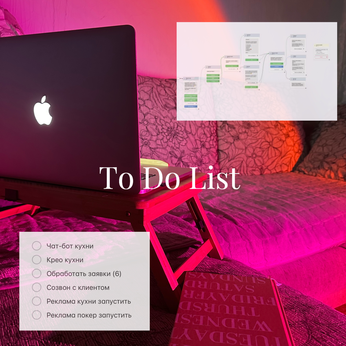 Мой to do list на сегодня 📋
Самая главная задача сегодняшнего дня - обработать 6 заявок на мои услуги и запустить рекламу клиенту по кухням | Сетка — социальная сеть от hh.ru