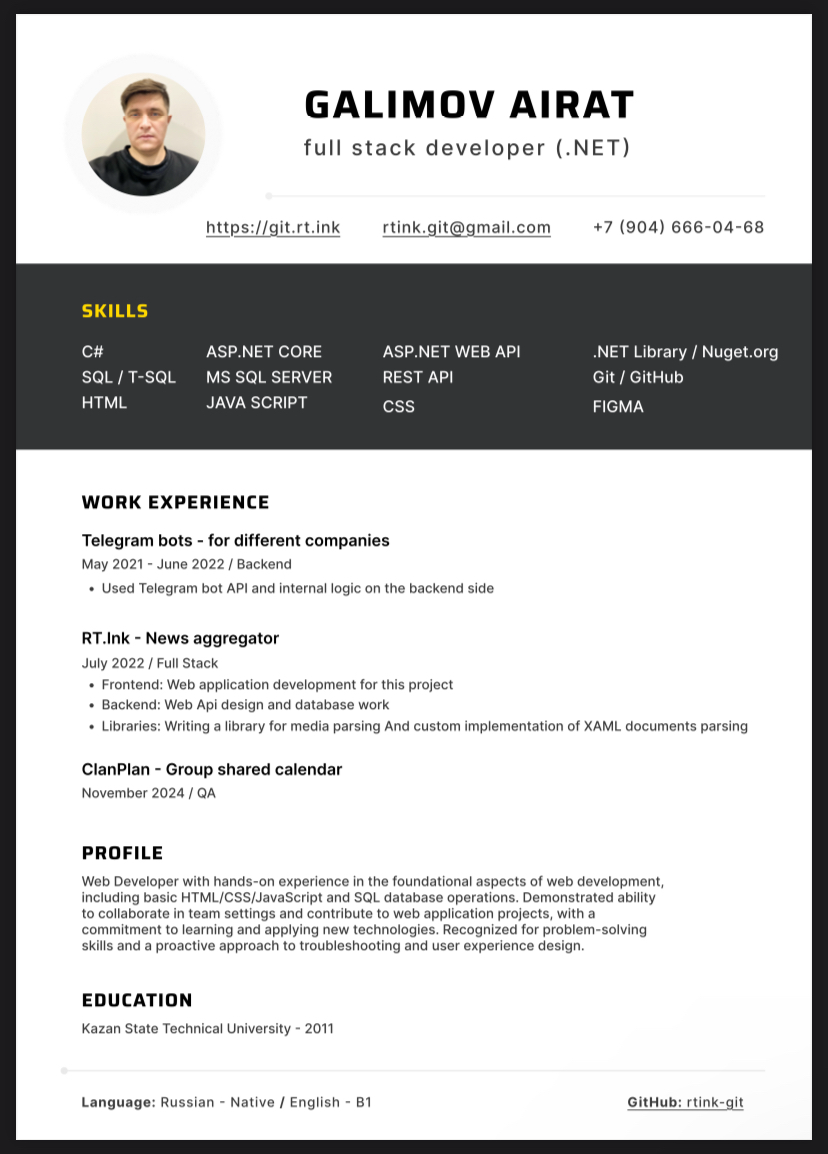 Всем привет. Нахожусь в поиске новой работы на позицию Web Developer / .Net
Resume: https://git.rt.ink/resume.pdf | Сетка — социальная сеть от hh.ru