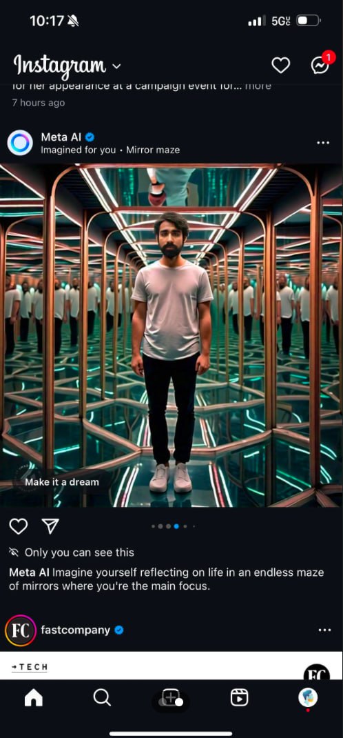 Парень отредактировал селфи с помощью Meta AI (запрещена в РФ), а Meta начала показывать его лицо в таргетинговой рекламе на него же.
Нормально, да? Сходил за хлебушком. | Сетка — социальная сеть от hh.ru
