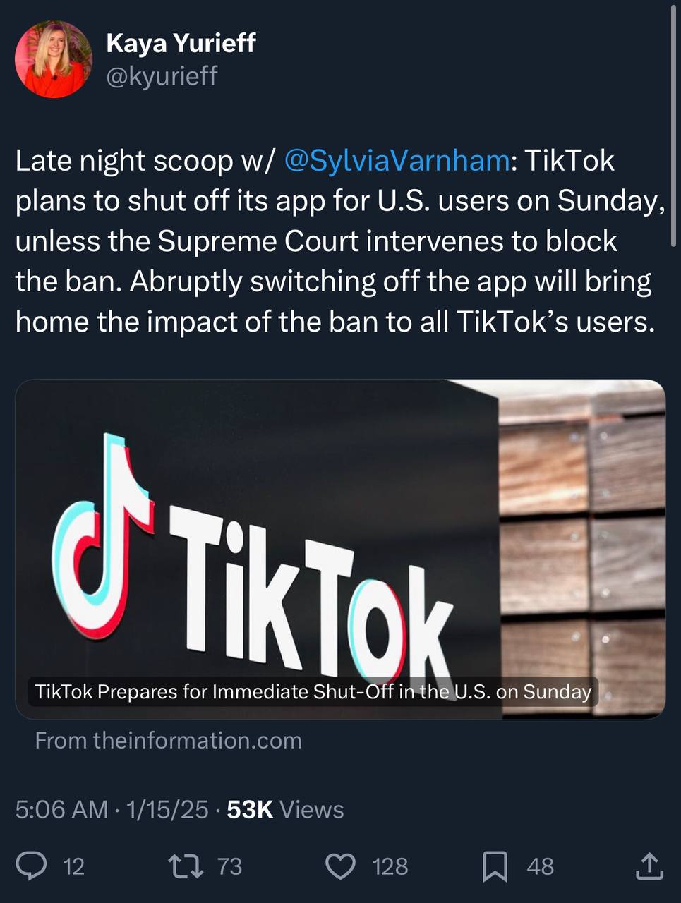 Немного неожиданный поворот в деле ТикТока: журналистка The Information, побывавшая на заседании Верховного суда, пишет, что ТикТок якобы планирует полностью закрыть приложение для американцев, если з... | Сетка — социальная сеть от hh.ru