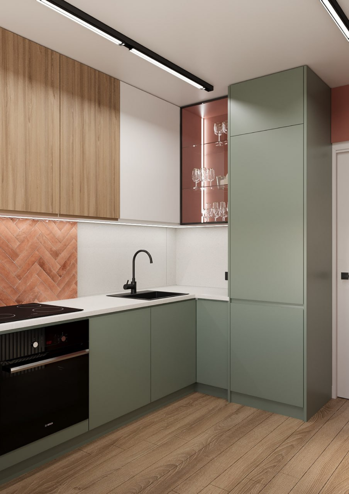 Уютная кухня в сердце столицы Урала!
Проект выполнен в исторической «брежневке». #уральскаябрежневка  
Оттенки зеленого и оранжевого благоприятно влияют на человека | Сетка — социальная сеть от hh.ru